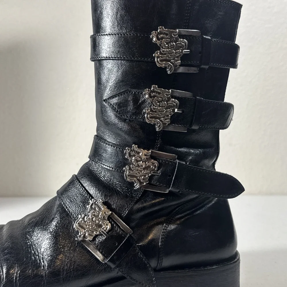 Vintage Mark Nason Dragon 🐉 Boots Mens Size 12 Black Leather Y2K Made In Italy